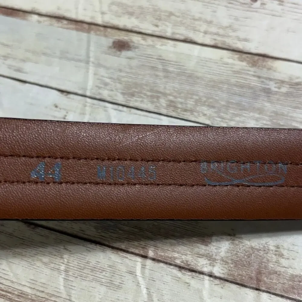 Brighton Croco Leather Belt Size 44 Brown Silver Buckle